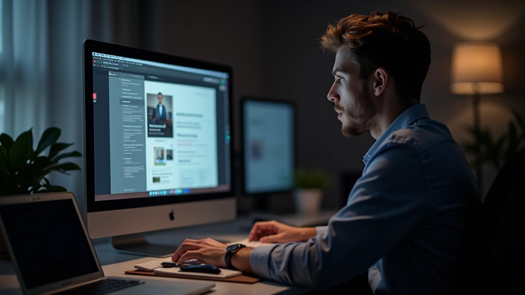 Concepteur travaillant sur des animations parallaxe avec plusieurs couches visibles sur l'écran, environnement de design créatif avec éléments d'interface en avant-plan et arrière-plan