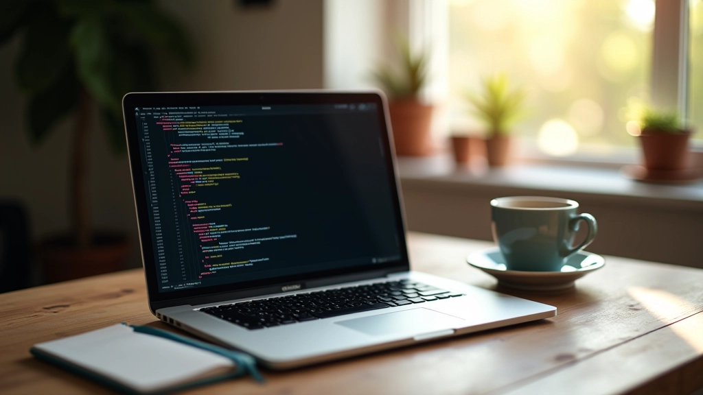 Écran d'ordinateur affichant du code CSS et JavaScript pour les effets parallaxe, cahier de notes avec croquis, environnement de développement